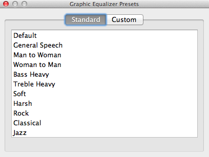 Standard Equalizer Presets